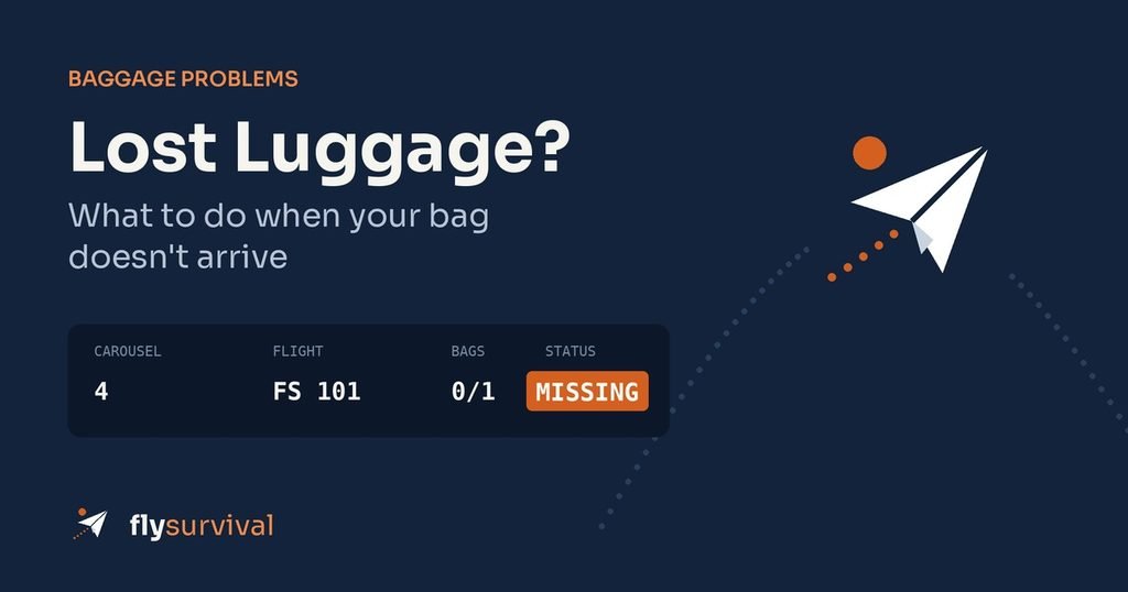 Baggage claim board showing a missing bag after a flight