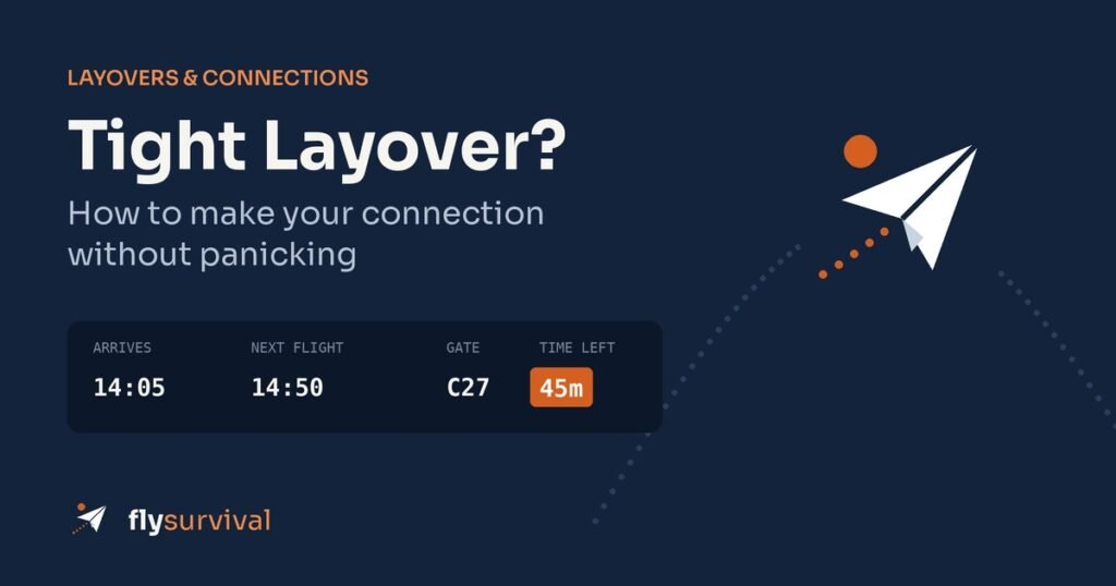 Airport board showing a tight layover with 45 minutes to the next flight